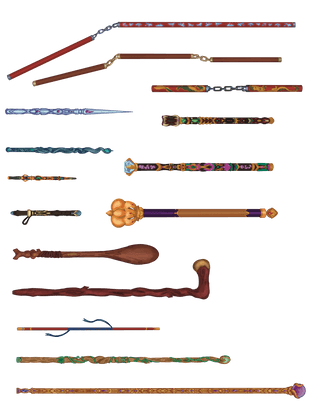 Various wands/staffs/clubs
